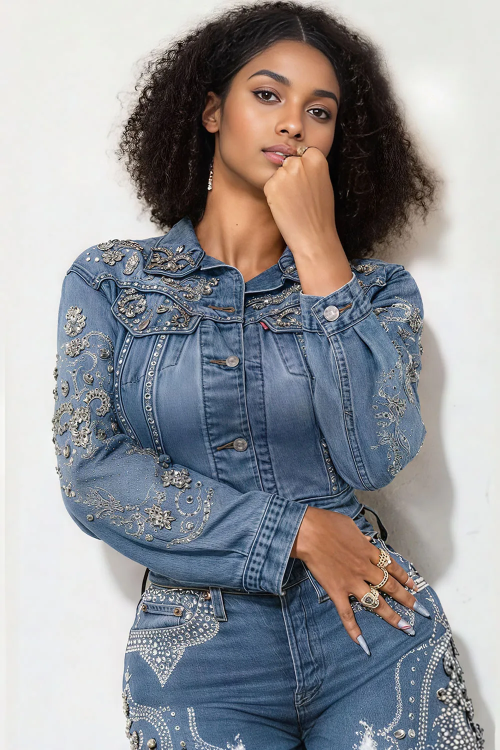 

Плюс размер Деловая повседневная синяя рубашка с воротником и длинным рукавом Элегантная джинсовая куртка