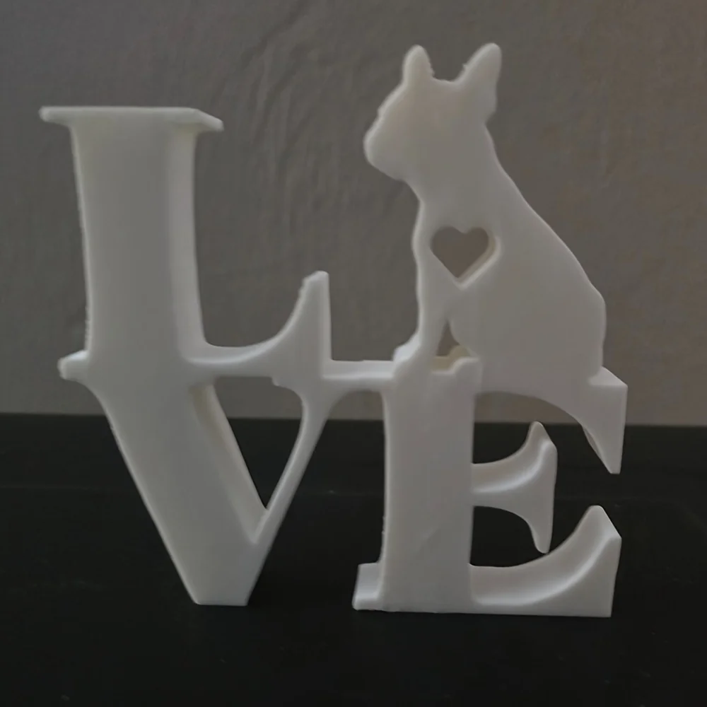 3D Printed LOVE Sign with Cat Silhouette Tabletop Decor, Heart Cutout Kitten Letter Ornament Pet Lover Gift
