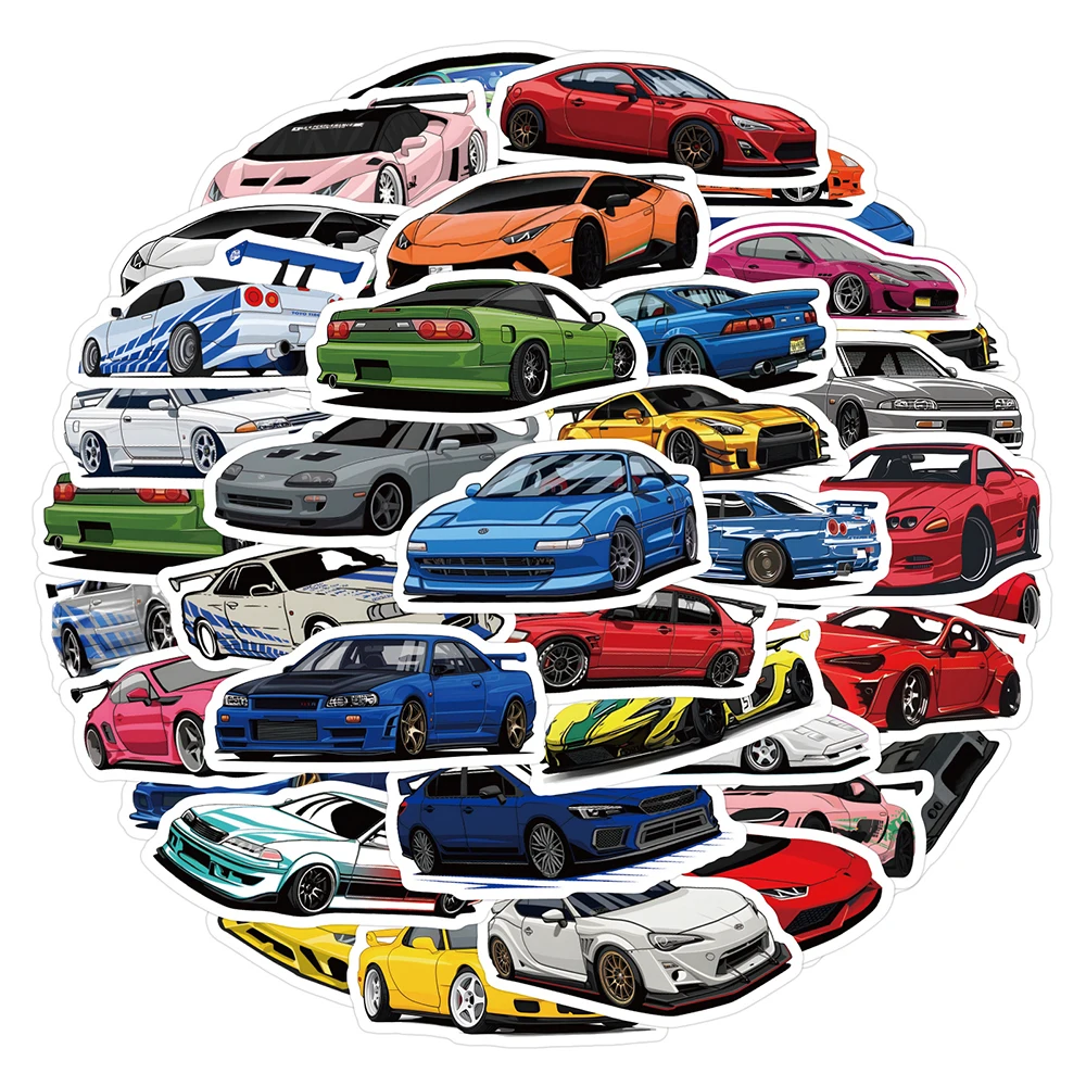 10/30/60PCS Cool Sport Car JDM Cartoon Stickers DIY Motorcycle Travel Luggage Skateboard Graffiti Sticker Fun for Kid Toy Gift