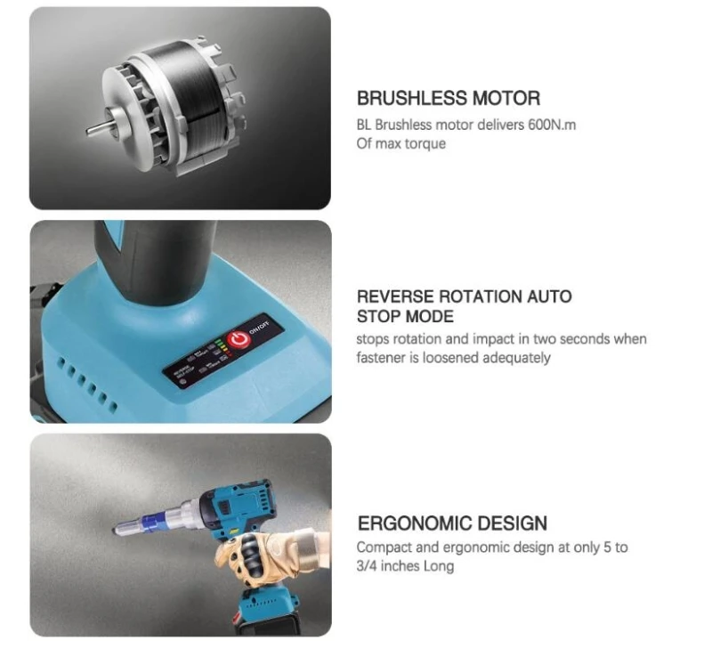 Imagem -02 - Rebite Elétrico com Broca sem Escova Ferramenta de Rebitagem Automática Chave de Fenda Ferramenta para Makita Bateria 18v 2.44.8 mm