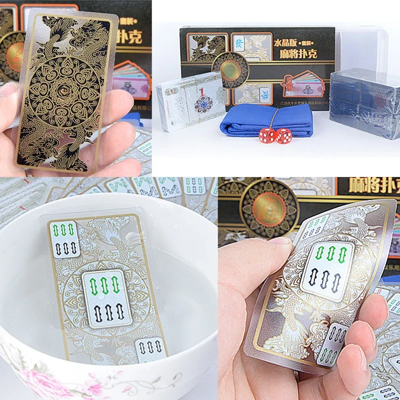 

148pcs Crystal Mahjong Set Poker Cards Table Game Waterproof Poker Playing Card Classic Game for Mahjong Lovers and Beginners