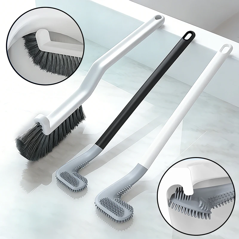 Golf-Toilettenbürste und Fugenreiniger-Set, langer Griff, Silikon-Toilettenschrubber, Hartborsten-Detailbürste für Fliesen und Risse im Badezimmer
