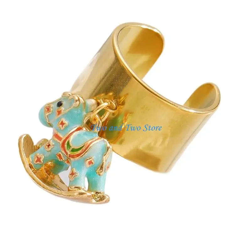 HX6F Comfort Fit Rocking Horse Pendant Ring Adjustable Resizable Ring for All Ages