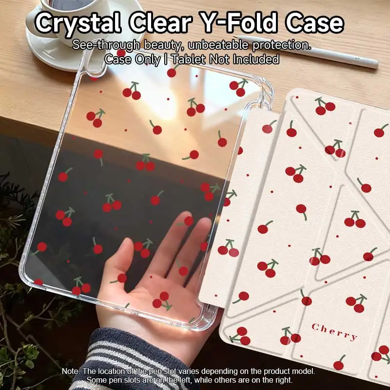 Y-fold stand protective shell for iPad A16 10/11th generation, iPad 10.2, Mini 6/7, Air 7/6/5/4, transparent acrylic back panel