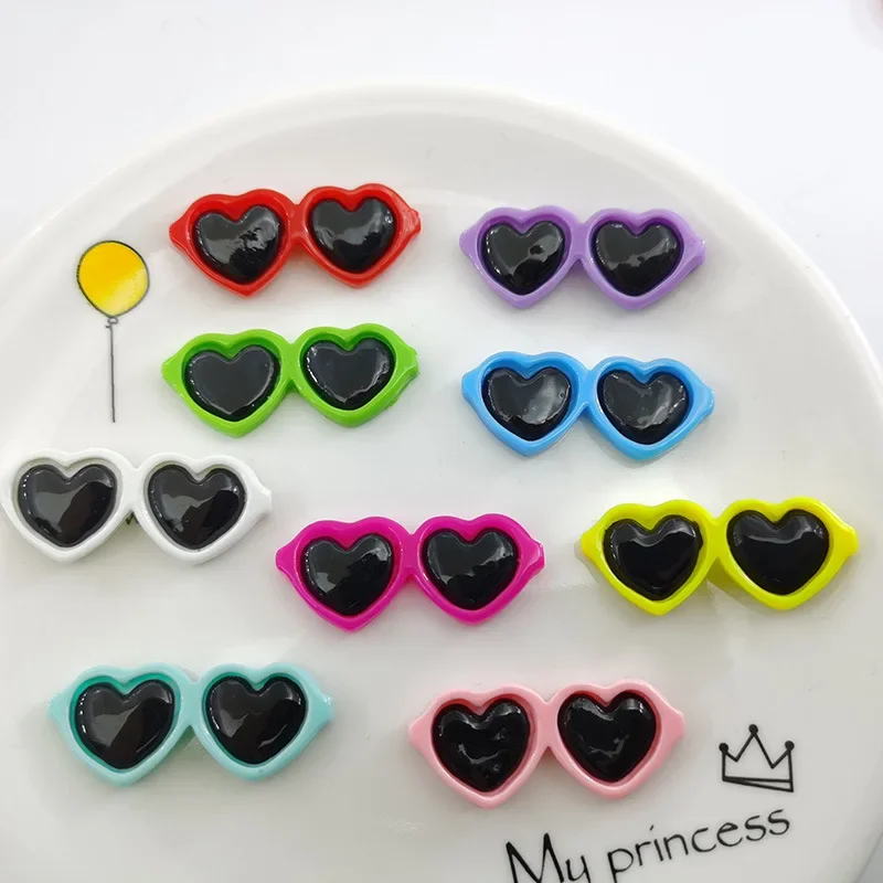 10Pcs Colorful Mini Heart Glasses Resin Flatback Cabochon House Decor DIY Scrapbooking Crafts Accessories