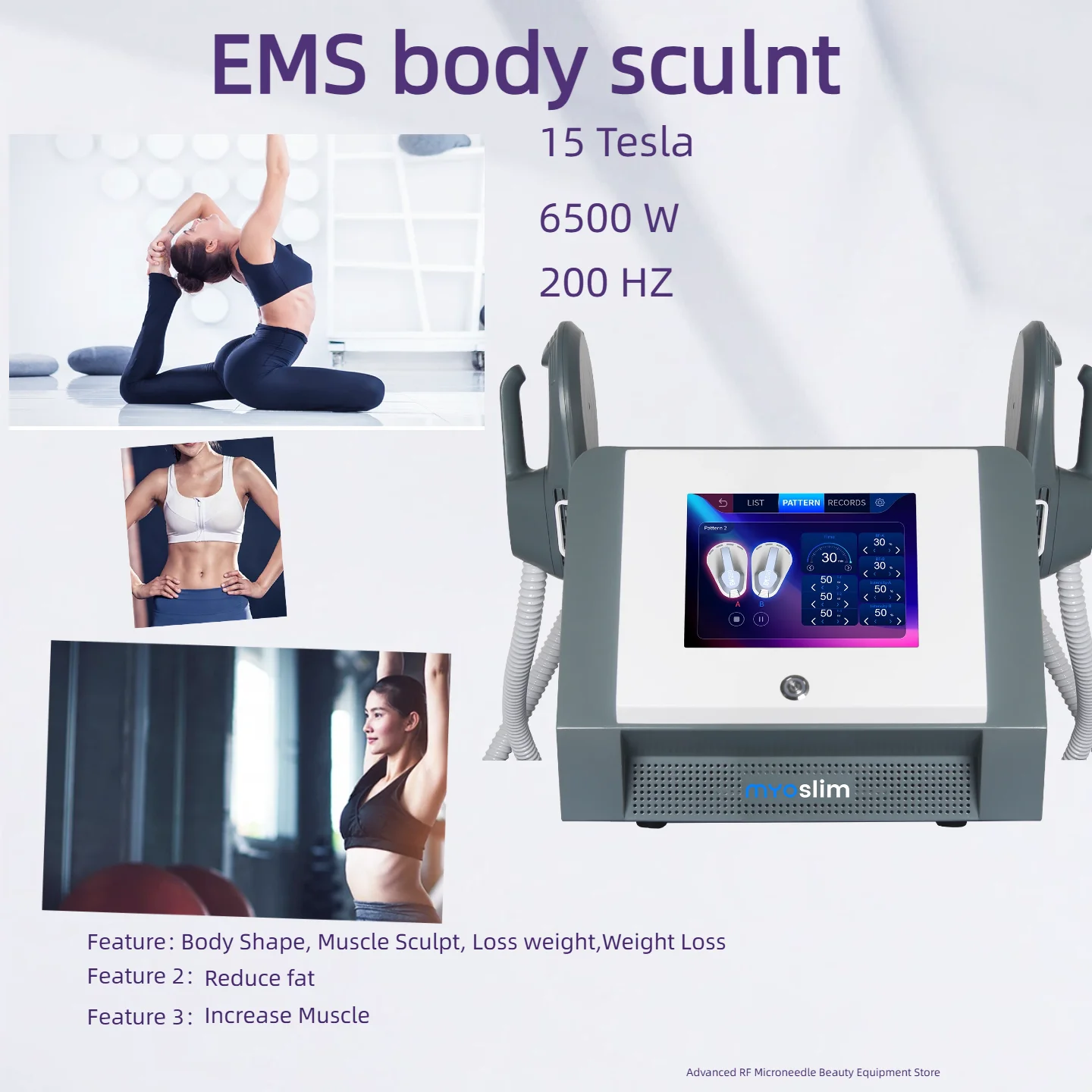 

Портативный аппарат EMS Myoslim Neo Tesla RF, профессиональный Hi-EMT 6500 Вт, для коррекции фигуры, стимуляции мышц и похудения