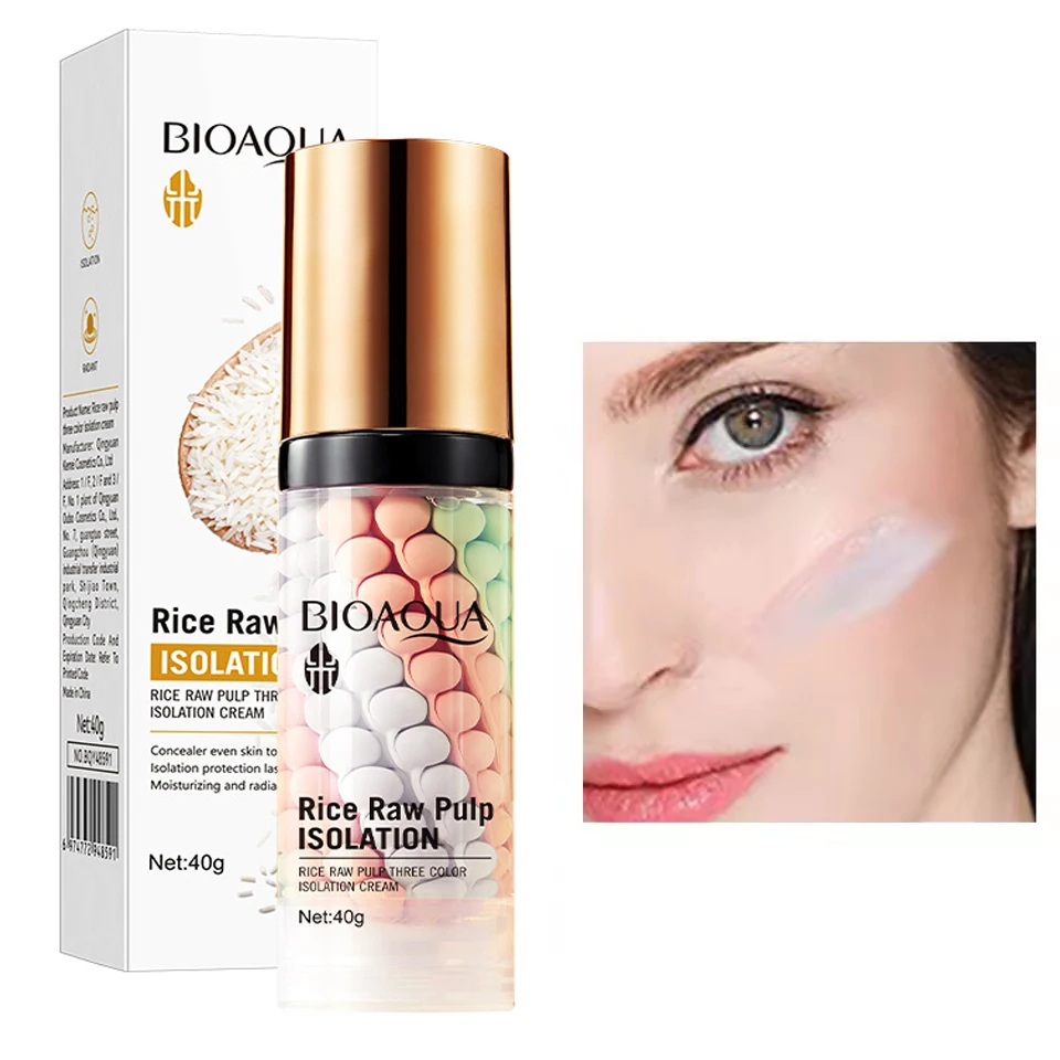Rice Raw Pulp Three Color Isolation Cream Makeup Primer Moisturizing Brighten Correcting Foundation Natural Makeup Primer Cream