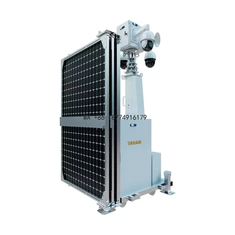 wmwmnu Net format solar monitoring trailer 9m telescopic mast 4G 5G monitoring box YAHAM YH-P4 IP66 waterproof forODM OEM