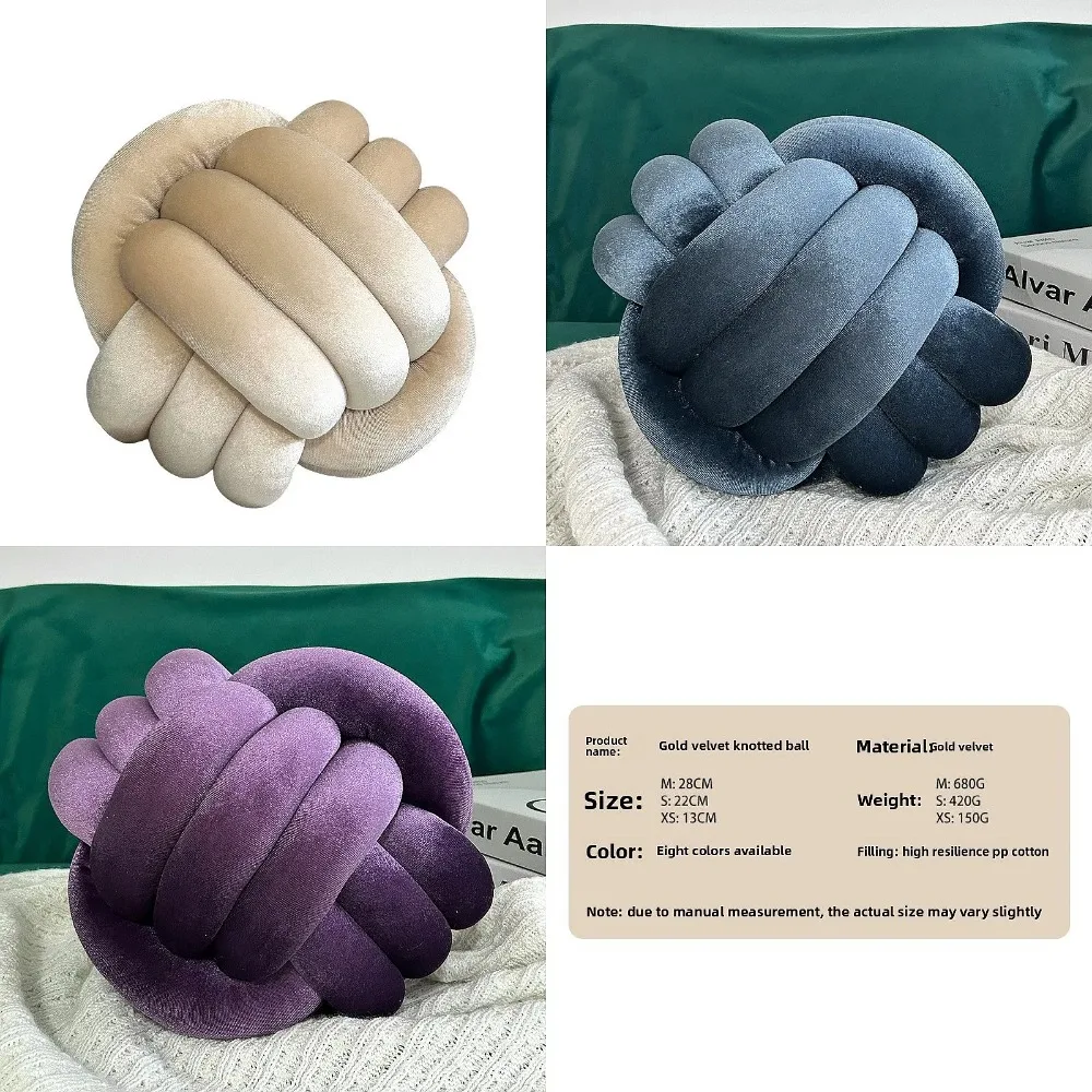 Cozy Hand-woven Knotted Pillow Golden Velvet Three-strand Rope Cushion for Sofa