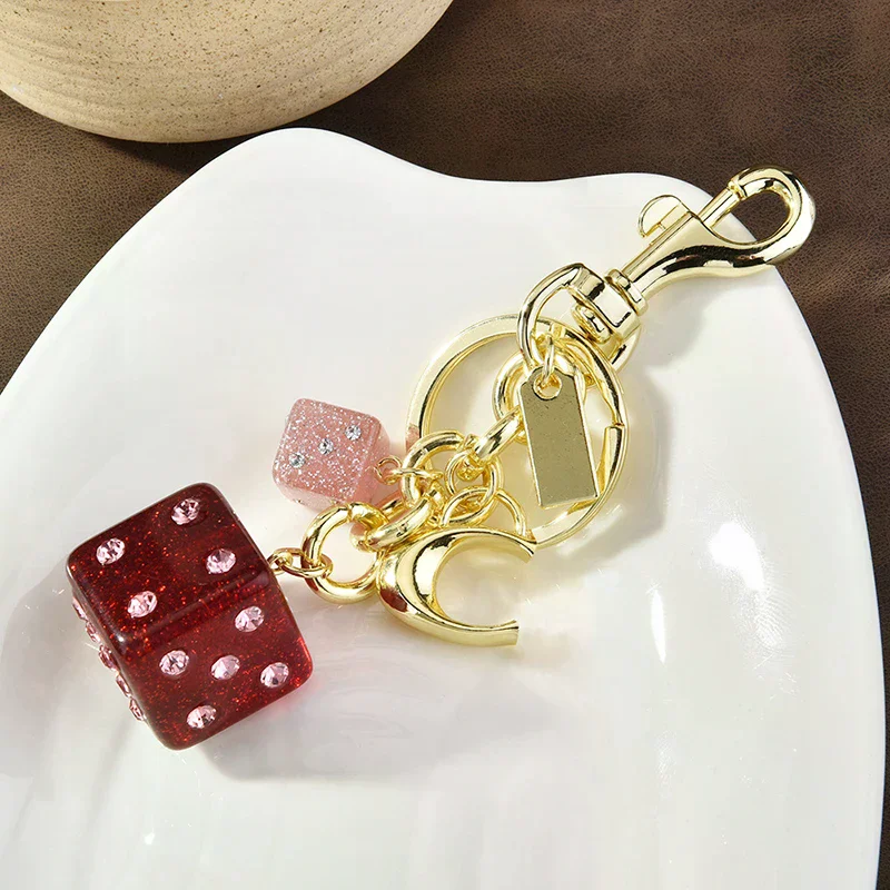 Fashion Red Size Dice Crystal Drops Alphabet Bag Decoration Keychain Student Ladies Backpack Gift Pendant Keychain Gift