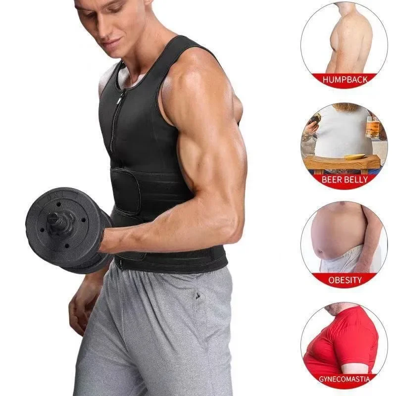 Men\'s Body Shaper Waist Trainer Sauna Vest Double Belt Sweat Shirt Corset Top Abdomen Slimming Shapewear Fat Burn Fitness Suits