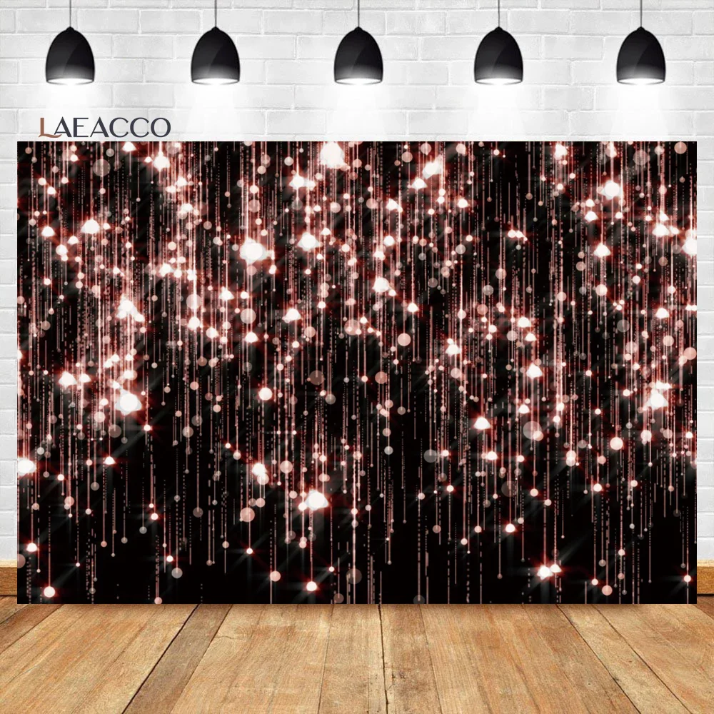 Laeacco Light Bokeh Glitter Tassel Curtain Rose Gold Backdrop Women Girls Birthday Portrait Customized Photography Background