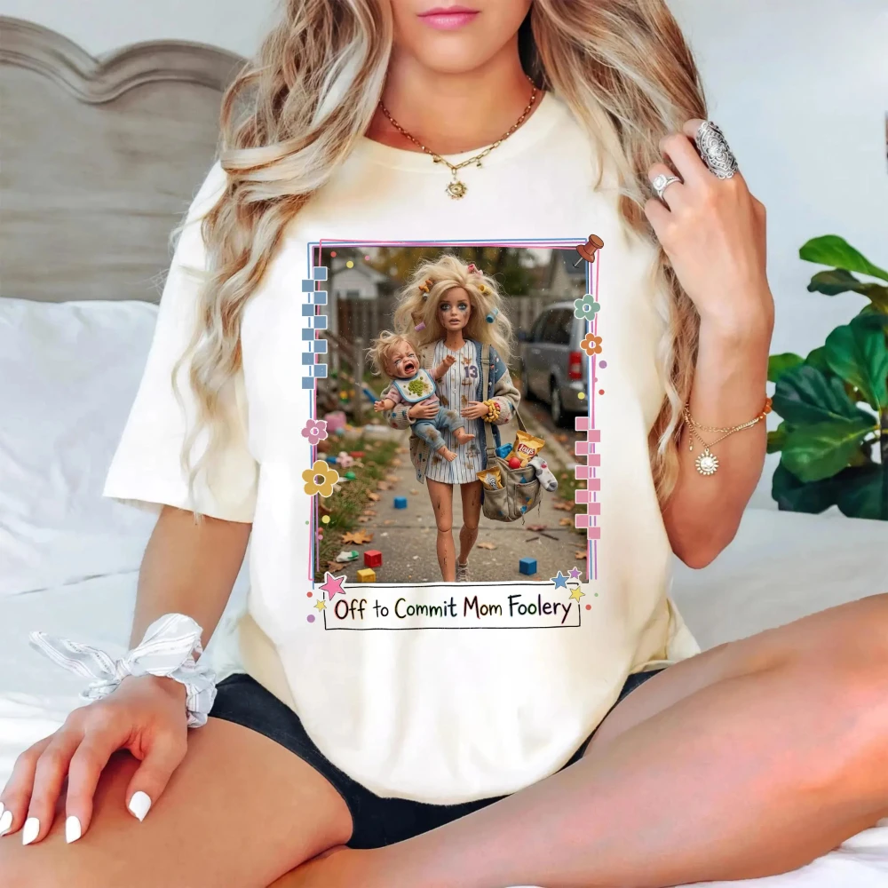 Mom Foolery Shirt Crying Baby Chaos Tee Tired Motherhood Humor Parenting Gift Graphic Short Sleeve Women's T-shirts for Summer
