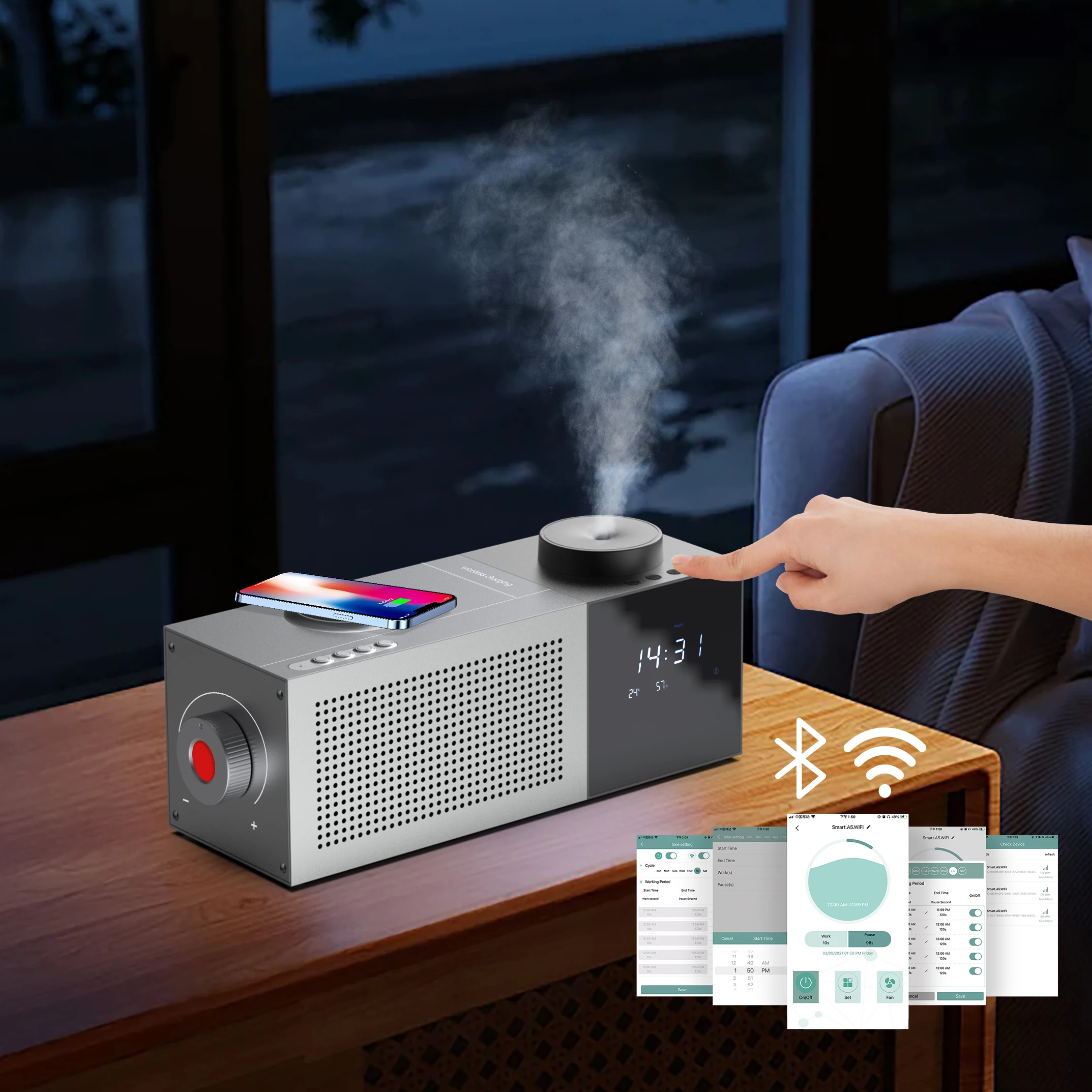 2026 New Smart Speaker Bluetooth Wifi APP Household Electric  Screen Display Metal Scent Diffuser Machine with Wireless Charging
