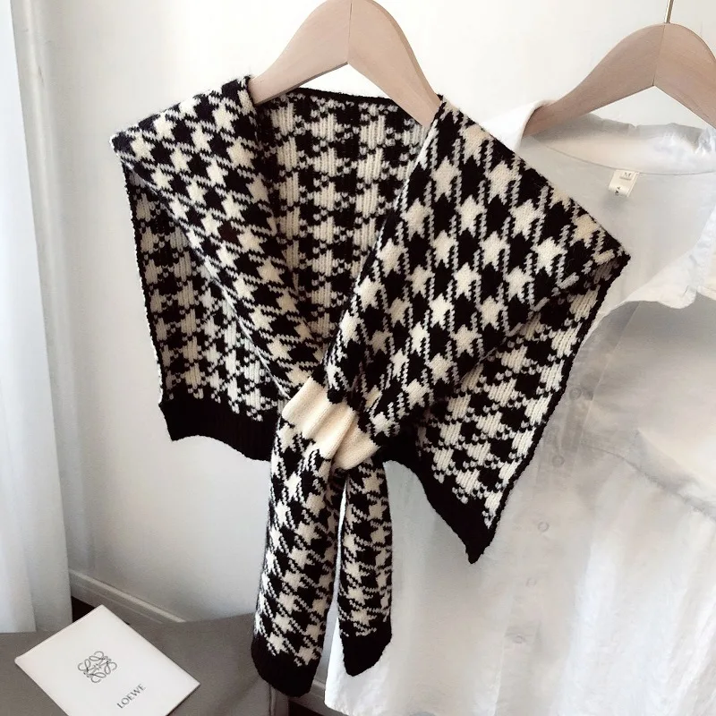 

Elegant Knit Shawls Woman Luxury Korean Style Houndstooth Shawl Air Conditioned Room Warm Hijabs for Woman Shirt Decoration