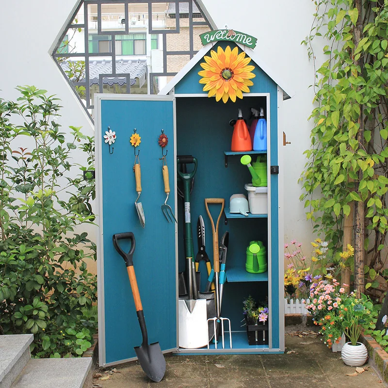 

Balcony Garden Gardening Rainproof Tool Cabinet, Small Spire Outdoor Plastic Storage Box, Kindergarten Blue Green Cleaning House
