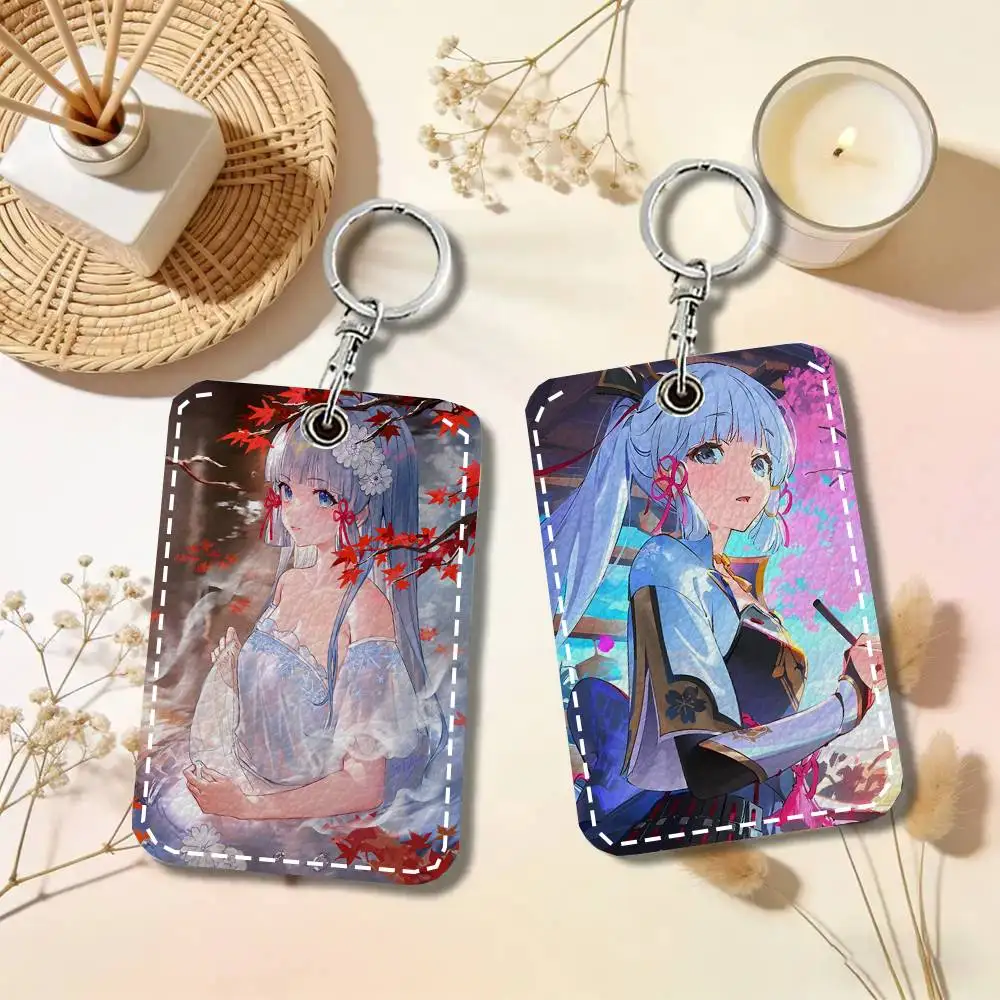 Kamisato Ayaka Anime Game Genshin Impact Card Wallet With Keychain Fashion Print Bank Card Protective Holder