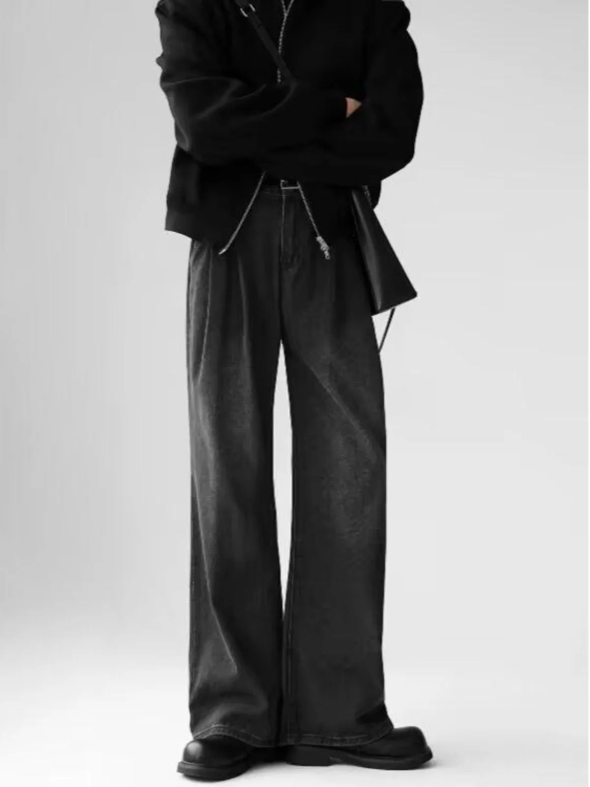 

Американские свободные драпированные джинсы в стиле ретро в стиле ретро, мужские модные прямые повседневные широкие брюки длиной до пола