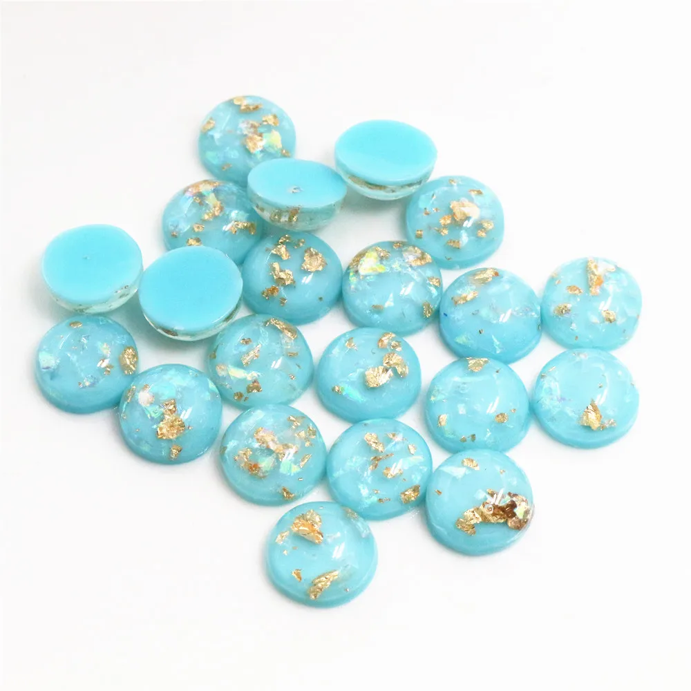 New Fashion 40pcs 12mm Light Sky Blue Colors Built-in metal foil Flat back Resin Cabochons Cameo-Z6-15