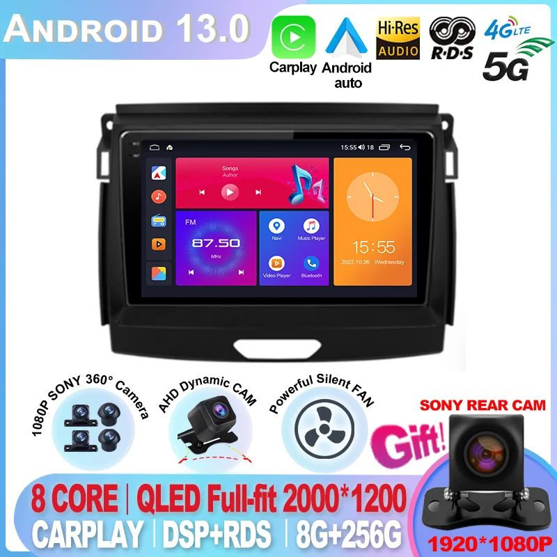 

Android 13 Car Radio For Ford Ranger 2015-2020 Multimedia Video Player RDS GPS Navigation Stereo No 2din 2 din Screen Carplay