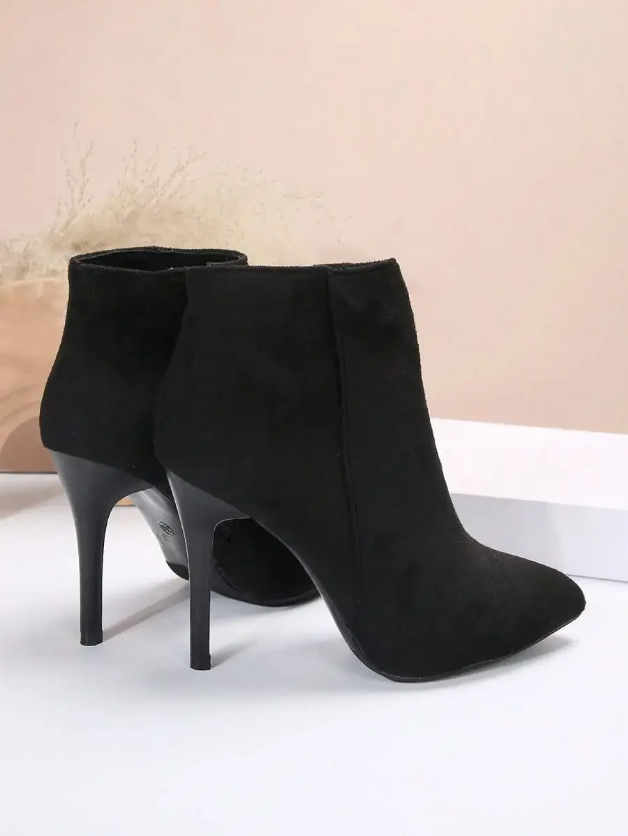 

Womens Suede Pointed Toe Ankle Boots With Thin High Heels