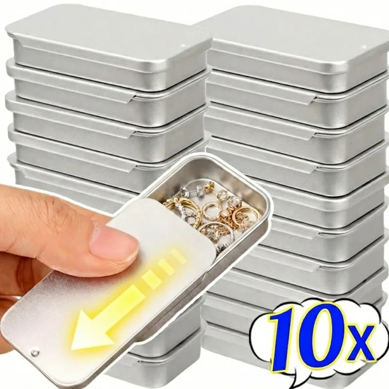 1/10pcs Jewely Storage Cases Sliding Metal Box for Rings Earrings Beads Organizer Box Portable Travel DIY Jewely Storage Case