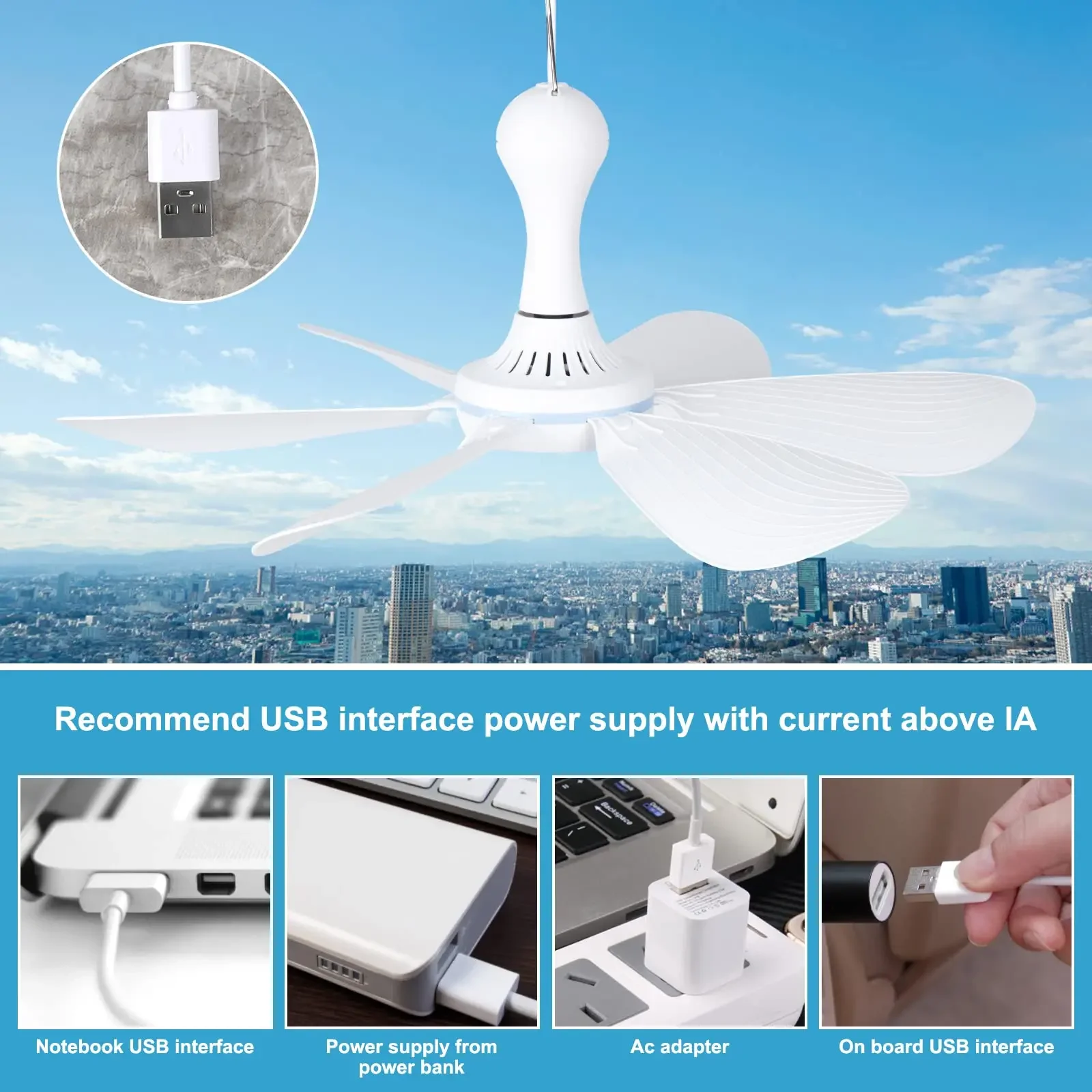 

Silent 6 Blade Knife Shaped Usb Ceiling Fan With Remote Control Adjustable Wind Speed Ideal For Camping Beds Dormitories
