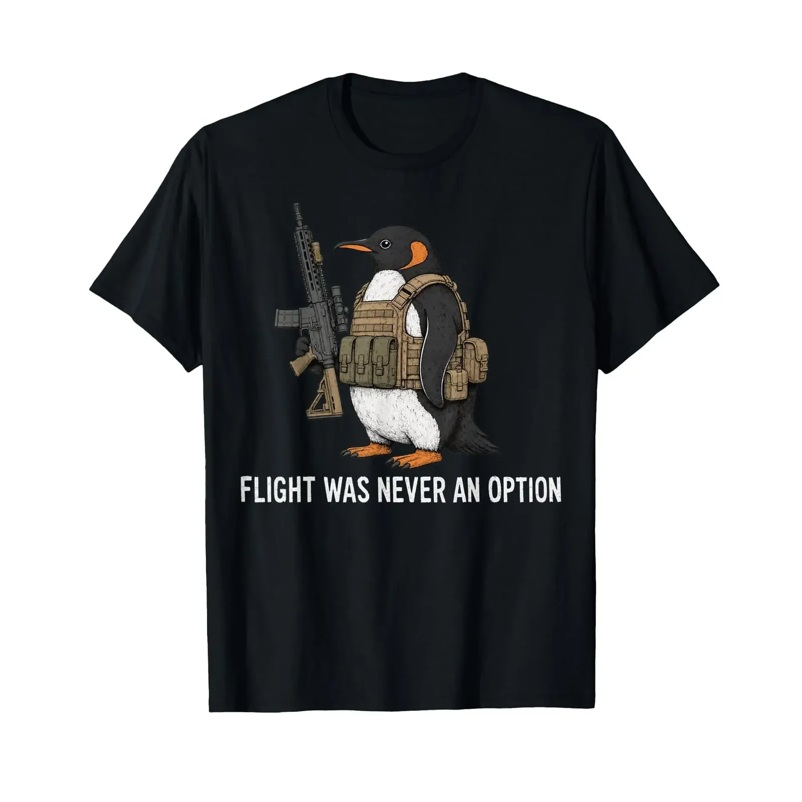 Flight was Never an Option Tactical Penguin Funny Bird Meme T Shirt vintage Washed fashion Versatile Comfortable graphic