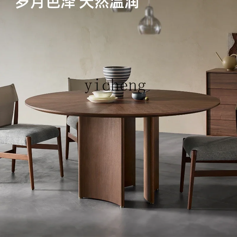 

ZC moon semi-round dining table wabi-sabi wind black walnut minimalist marble dining table high-end