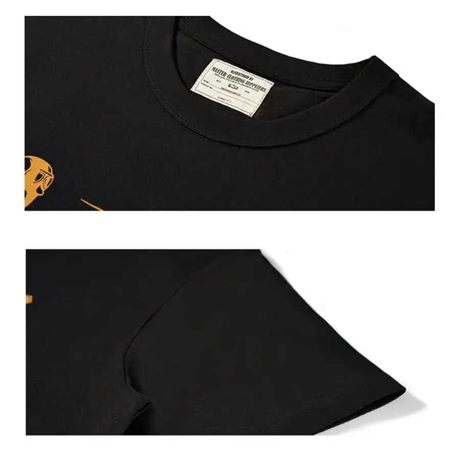 American Retro Motorcycle Print T-Shirt Round Neck Pure Cotton Ami Khaki Motorcycle Style Short-Sleeved T-Shirt Men's Summer