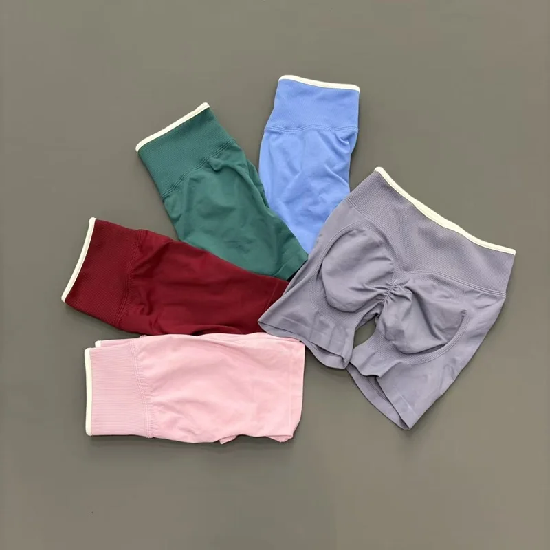 Women High Waist Yoga Shorts Contrast Trim Tummy Control Butt Lifting Workout Biker Shorts Fitness Gym Running Sports Shorts