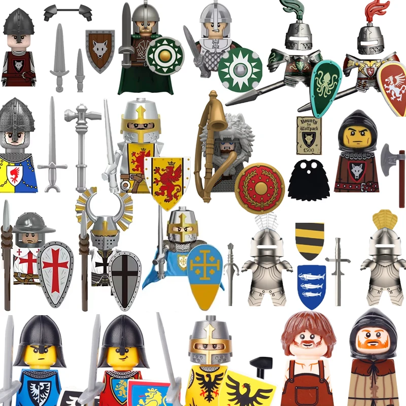 Medieval Knight Soldier Series Figures Building Blocks Roman Infantry Guarding Militia Archer Wolf Warrior Flag Bearer Brick Toy