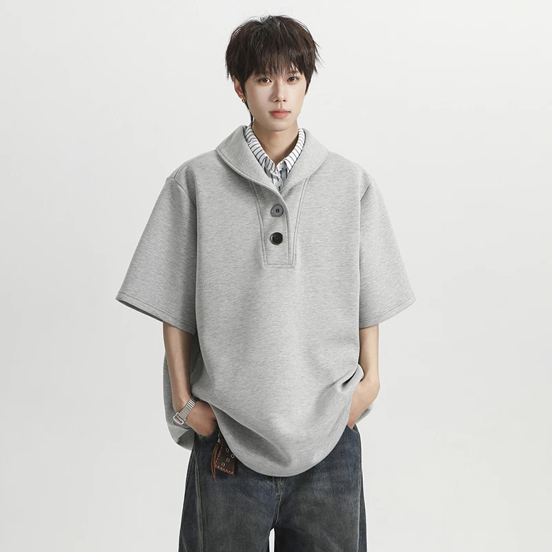 LUZHEN Scarf 2026 Summer Fake Two Piece Design Buttoned Neck Loose Short Sleeve T-shirts Men's Fashion Handsome Pullover JY8487
