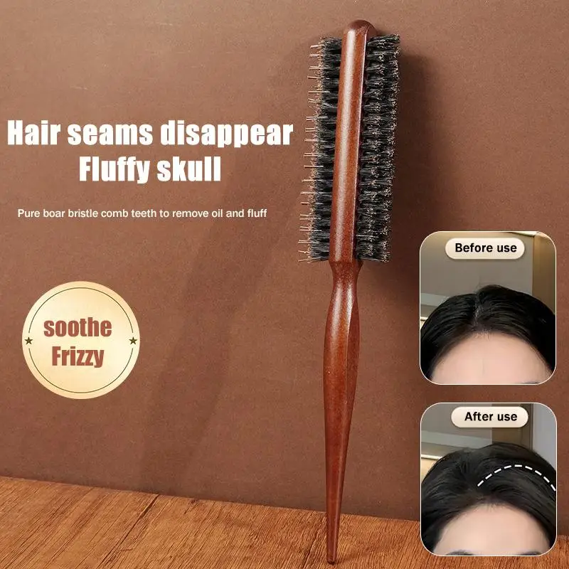 Double Sided Teasing Brush Boar Nylon Bristles Rat Tail Pick for Professional Hair Volumizing Styling