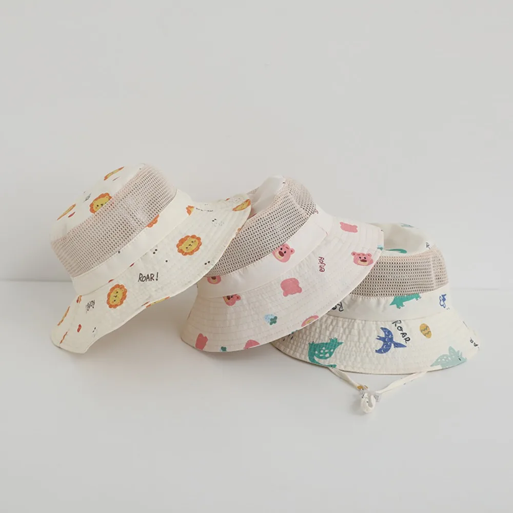 

New UV Protection Bucket Hat Cartoon Animal Soft Mesh Mesh Cap Thin Fishing Cap Baby Boy Girl