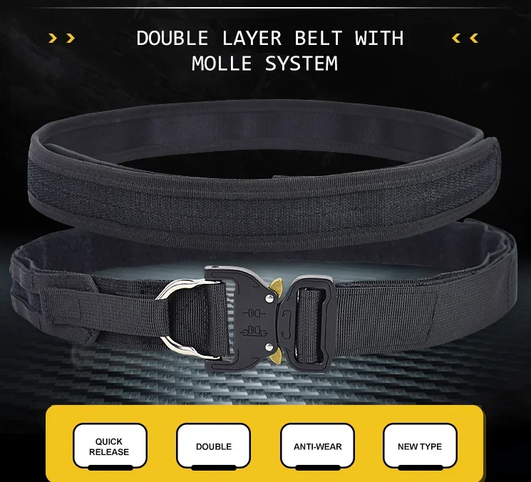 Quick Release Rigger MOLLE Belt Double Layer Tactical Heavy Duty Belt 3.8cm 125cm 130cm 135cm Length for Shooting Training