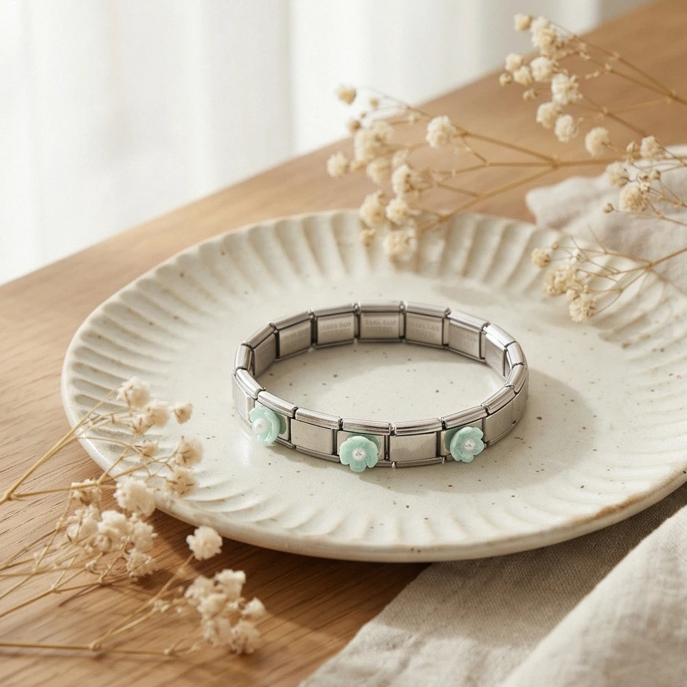 Kreatives Buntes Damen Charm-Armband Blumen-Italienisches Gliederarmband Passend für 9mm Edelstahl Mode-Schmuckherstellung DIY-Zubehör – Detail 2