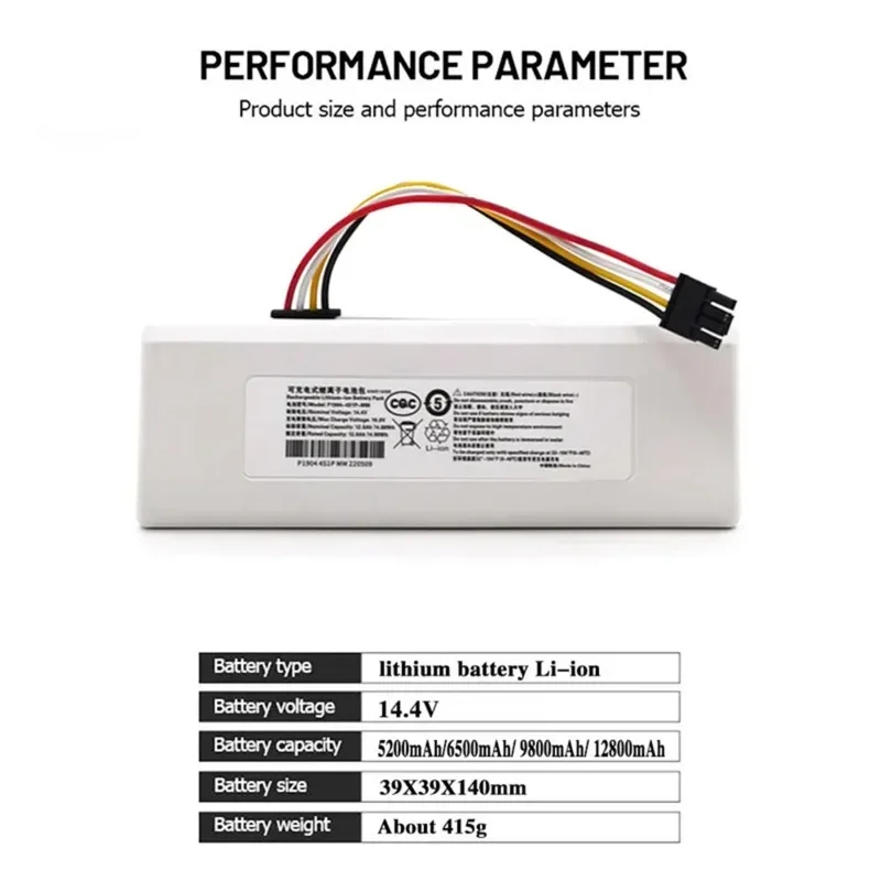 Battery for Xiaomi Mijia 1C STYTJ01ZHM, 14.4V, 12800mAHP1904-4S1P-MM, Robot Vacuum Cleaner, Mop Cleaner Accessories Parts