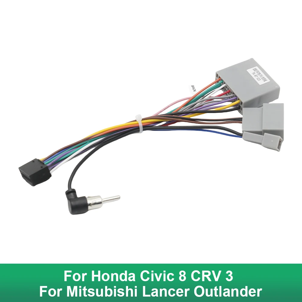 For Mitsubishi Lancer Outlander Radio Wiring Harness 16 Pin To 17 Pin Connector for Honda Civic 8 CRV 3 Android Cable Adapter