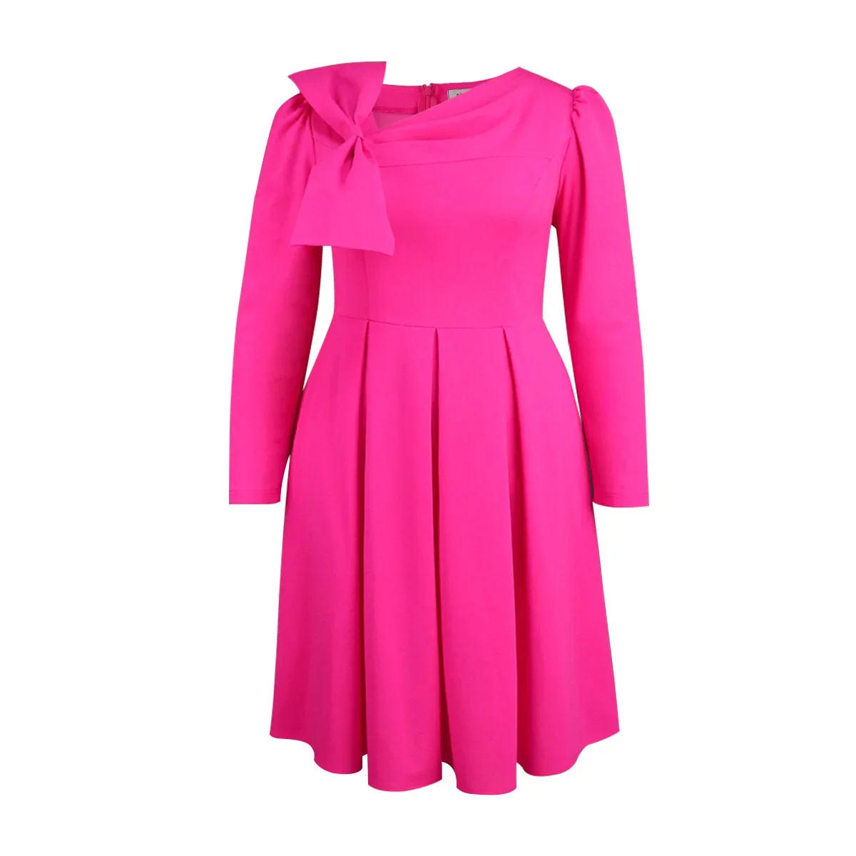 Abito da chiesa a pieghe rosa da donna colletto obliquo fiocco manica lunga vita alta elegante a-line abiti da ballo formale da ballo autunno inverno 2024