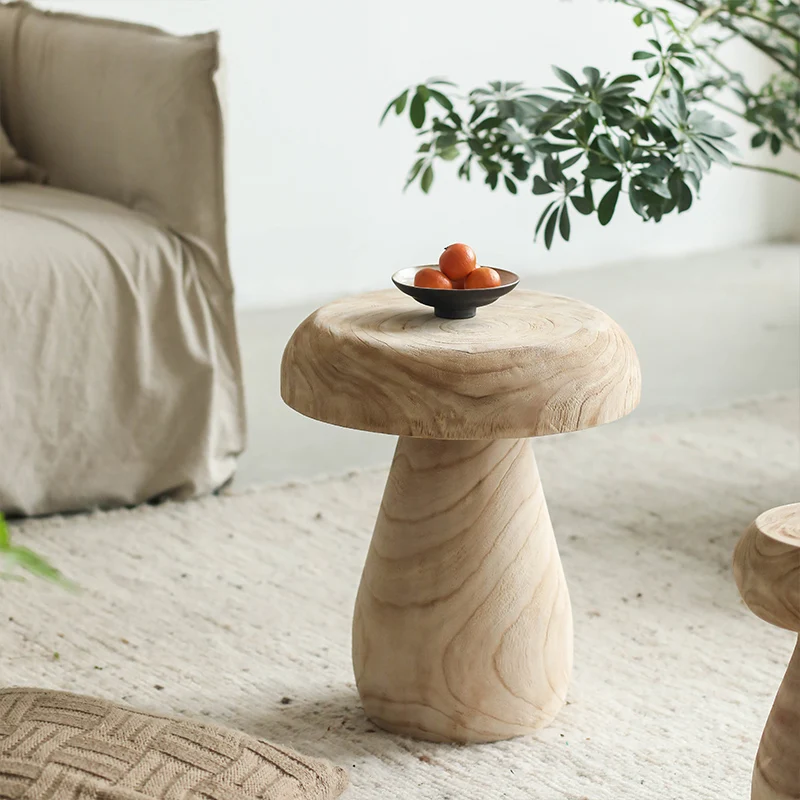 Nordic Creative Mushroom Stool Sofa Side Table Solid Wood Retro Living Room Floor-Standing Ornament Mini Coffee Table