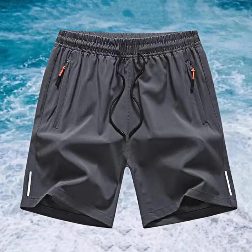 

Summer Men's Swim Trunks Beach Shorts Elastic Closure Quick Dry Short Pants With Zipper Pockets Ice Silk Casual Shorts