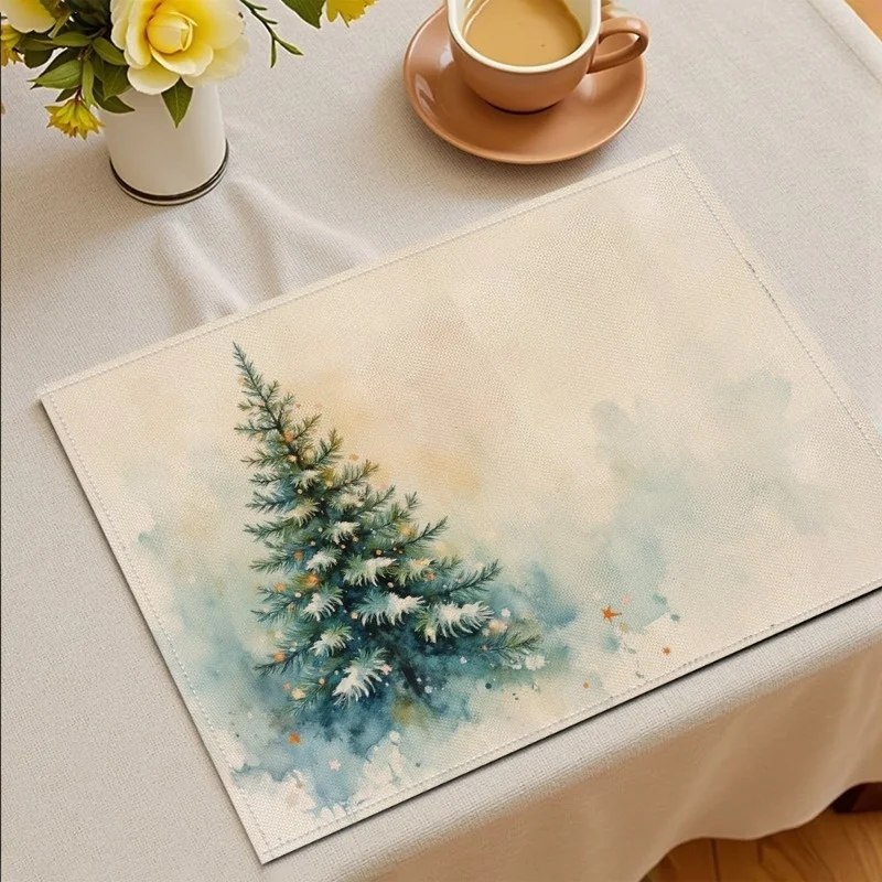 Christmas Decor Placemat Starry Night Pine Tree Pattern, Non Slip Table Mat for Dinner Table
