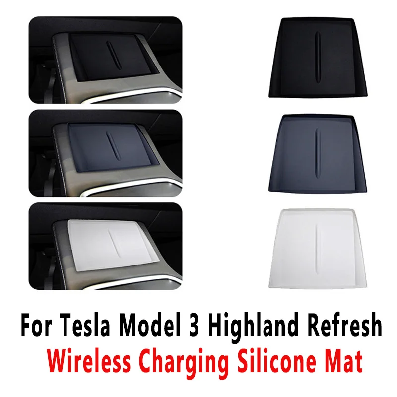

For Tesla Model 3 Highland Refresh Wireless Charging Silicone Mat, Dustproof and Waterproof Wireless Charging Protection Pad