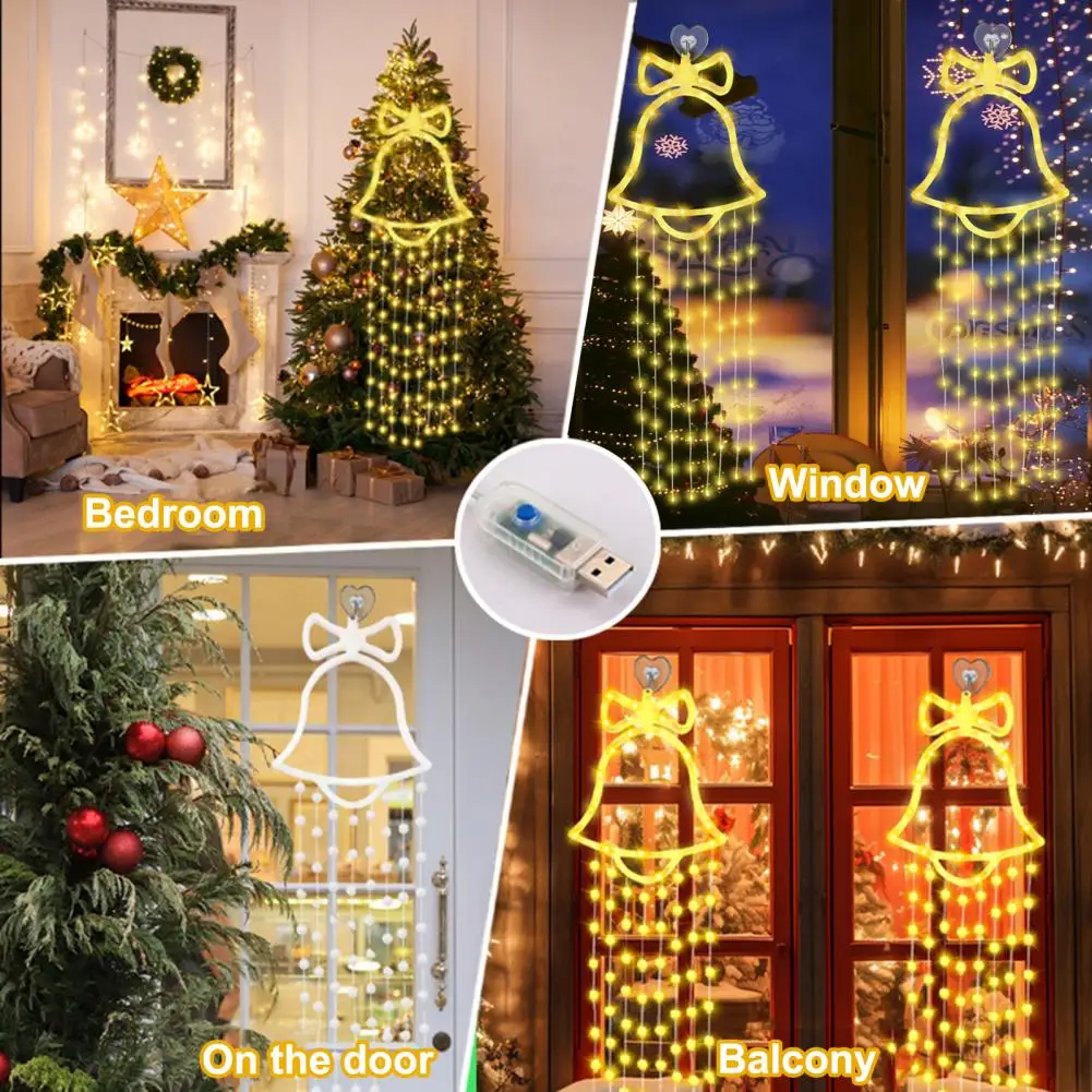 Christmas Bell Light Decoration Festive Jingle Bell Christmas Window Decorations with Remote Control Battery Powered for Home