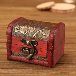 1PC Antique Mini Wood Treasure Chest Storage Box Jewelry Organizer Box Gifts Box Wooden Treasure Chest Jewelry Trinket Box