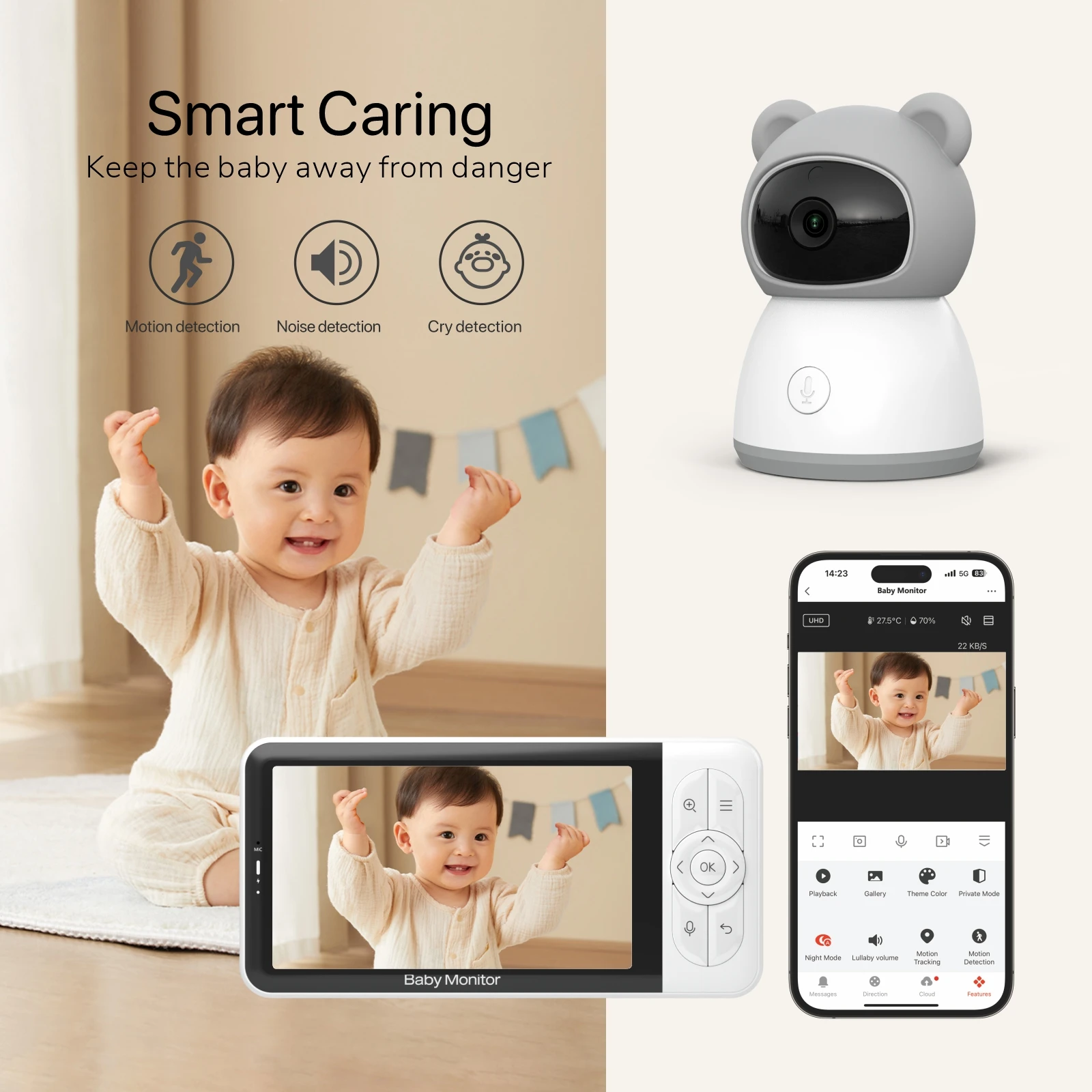 5Inch Screen Tuya APP Wireless WIFI Baby Camera Temperature Humidity Monitoring Nanny Cam Intercom Babysitter