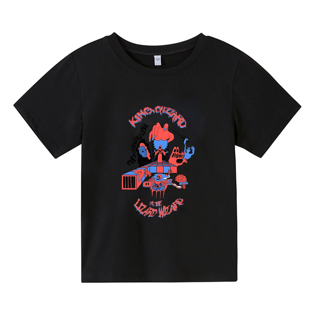 King Gizzard & The Lizard Wizard Cartoon Print T-shirt Short Sleeve Cotton Tee-shirt Kawaii Boys and Girls Children Tshirt Funny