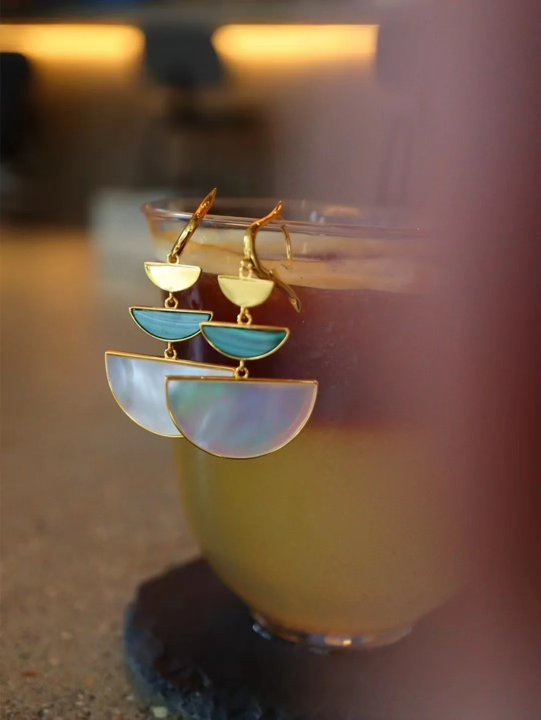 

Certificated Original 925 Silver Natural Malachite Mother Of Pearl Drop Dangle Geometric Hoop Earring Real Gem Stone Fan Jewelry