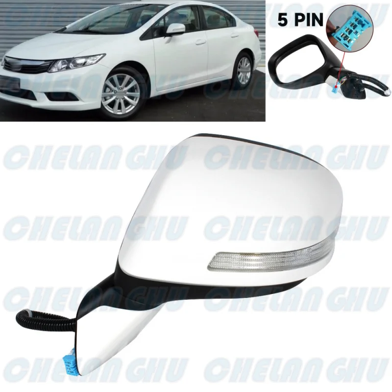 

For Honda 9th Civic FB2 FB3 FB6 2012 2013 2014 2015 US Version Left Side 5Pins Paintable Power Adjust Turn Light Mirror Assembly